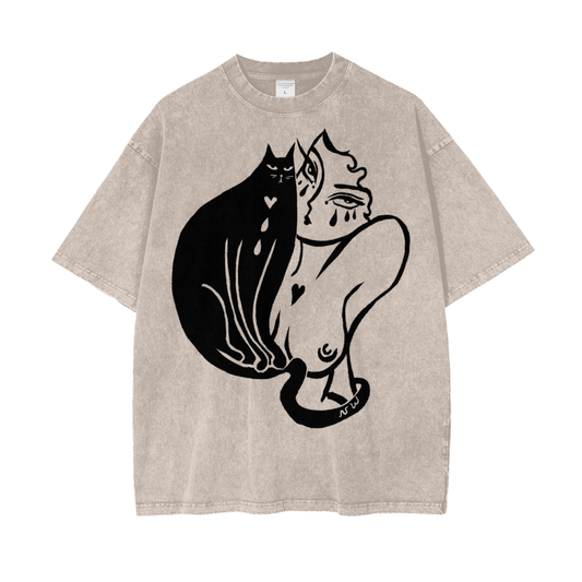 "Ride or Die" acid-washed heavyweight cotton tee by ArtistNatalie, front view