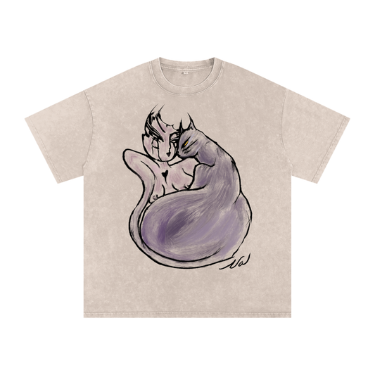"Soulmate" acid-washed heavyweight cotton tee by ArtistNatalie, front view