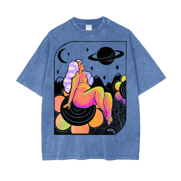 "Cosmic Wonder" acid-washed heavyweight cotton tee by ArtistNatalie, photo 7