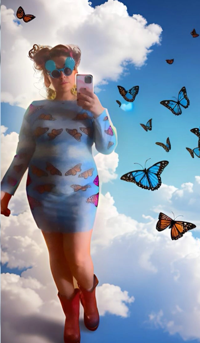 Customer wearing Carried Away Mesh Dress