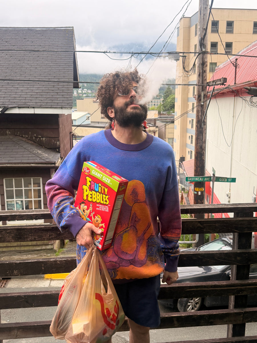 Customer wearing Sunset On The Old Me Woven Sweater