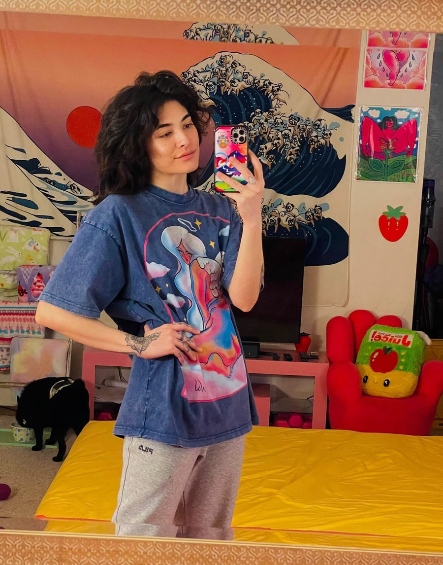 Customer wearing Too Good for This World Acid Washed 100% Cotton T-Shirt