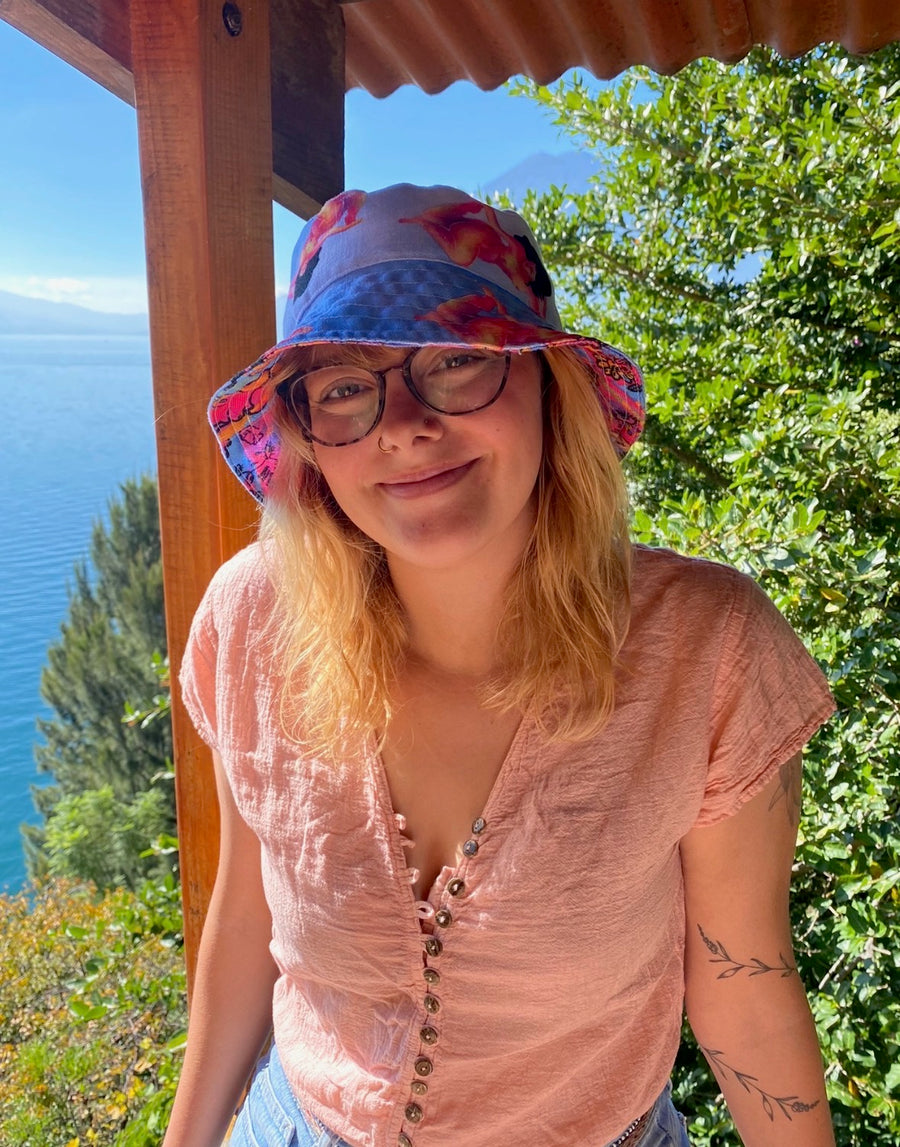 Customer wearing Mirror the Universe Reversible Bucket Hat