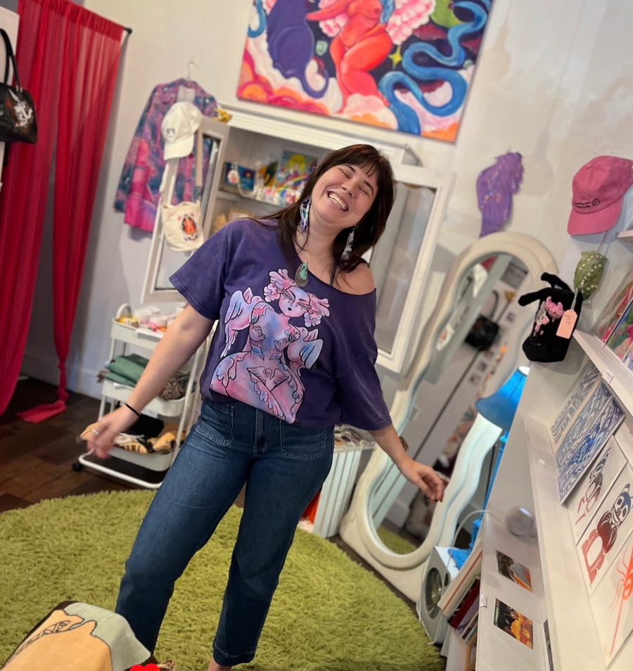 Customer wearing Birds Acid Washed 100% Cotton T-Shirt