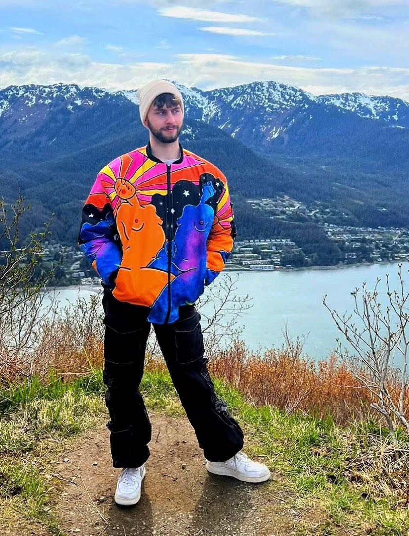 Customer wearing Embody Love Bomber Jacket