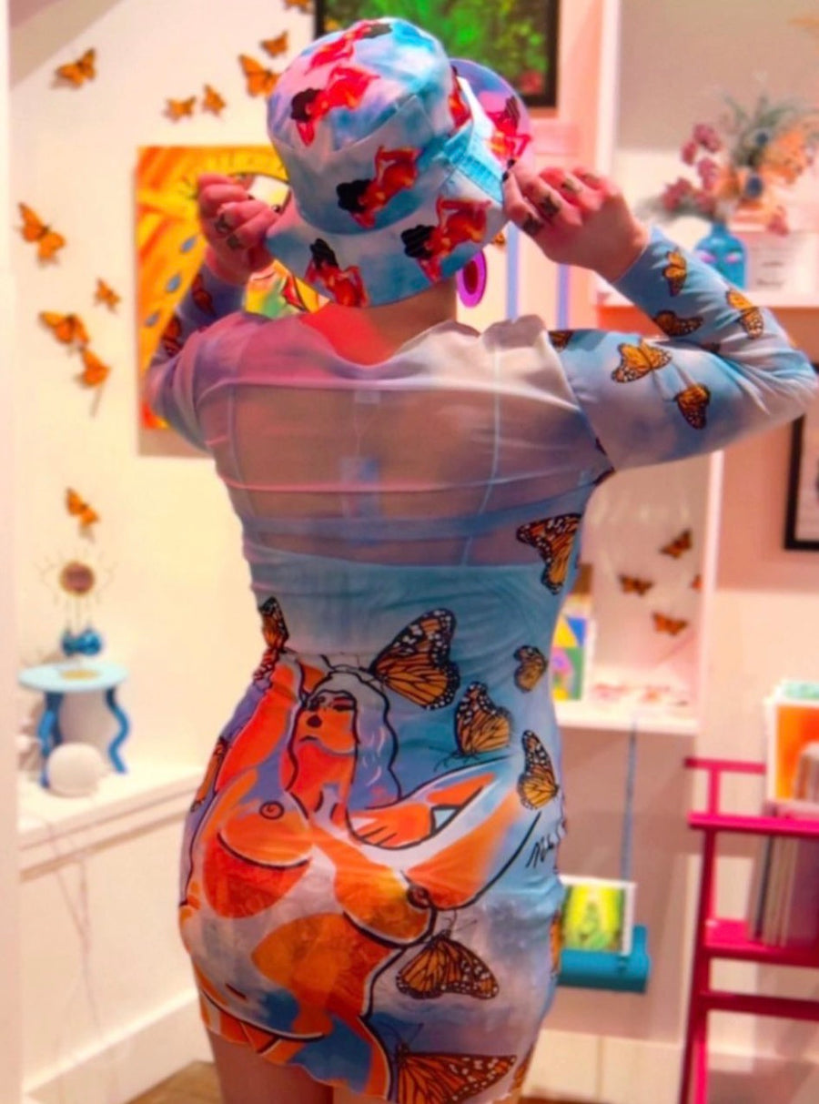 Customer wearing Carried Away Mesh Dress