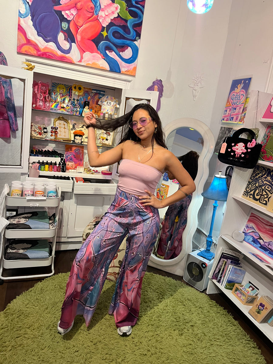 Customer wearing Can You Ego Death Me Again High-Waisted Wide Leg Pants