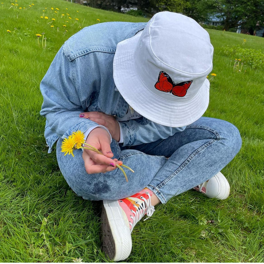 Customer wearing Butterfly Bucket Hat