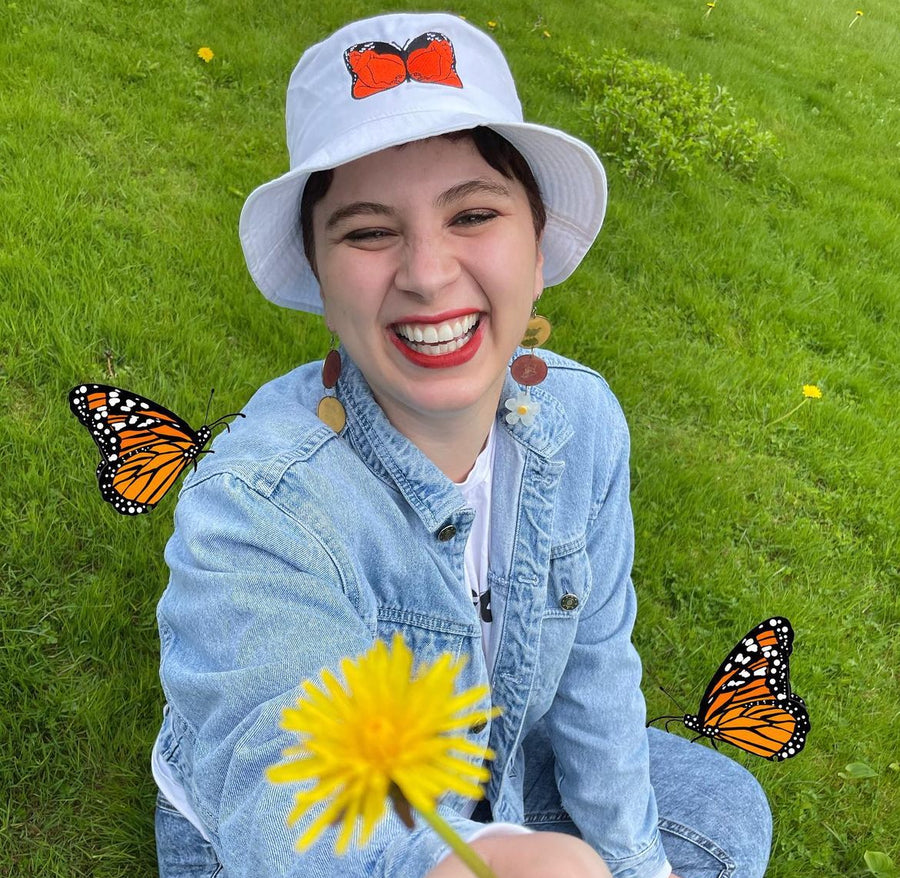 Customer wearing Butterfly Bucket Hat