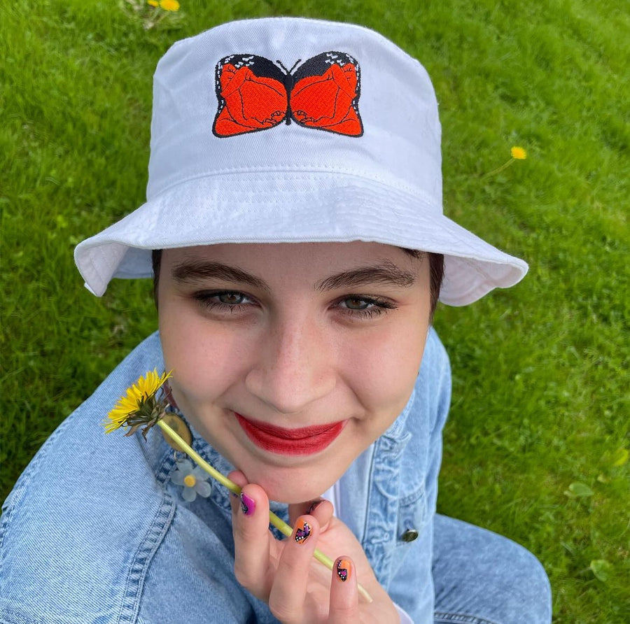 Customer wearing Butterfly Bucket Hat