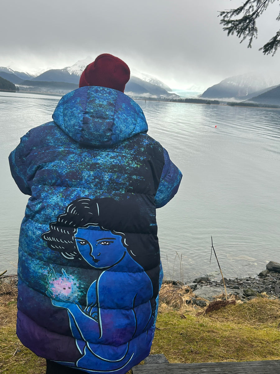 Customer wearing Energy Long Down Puffer Coat