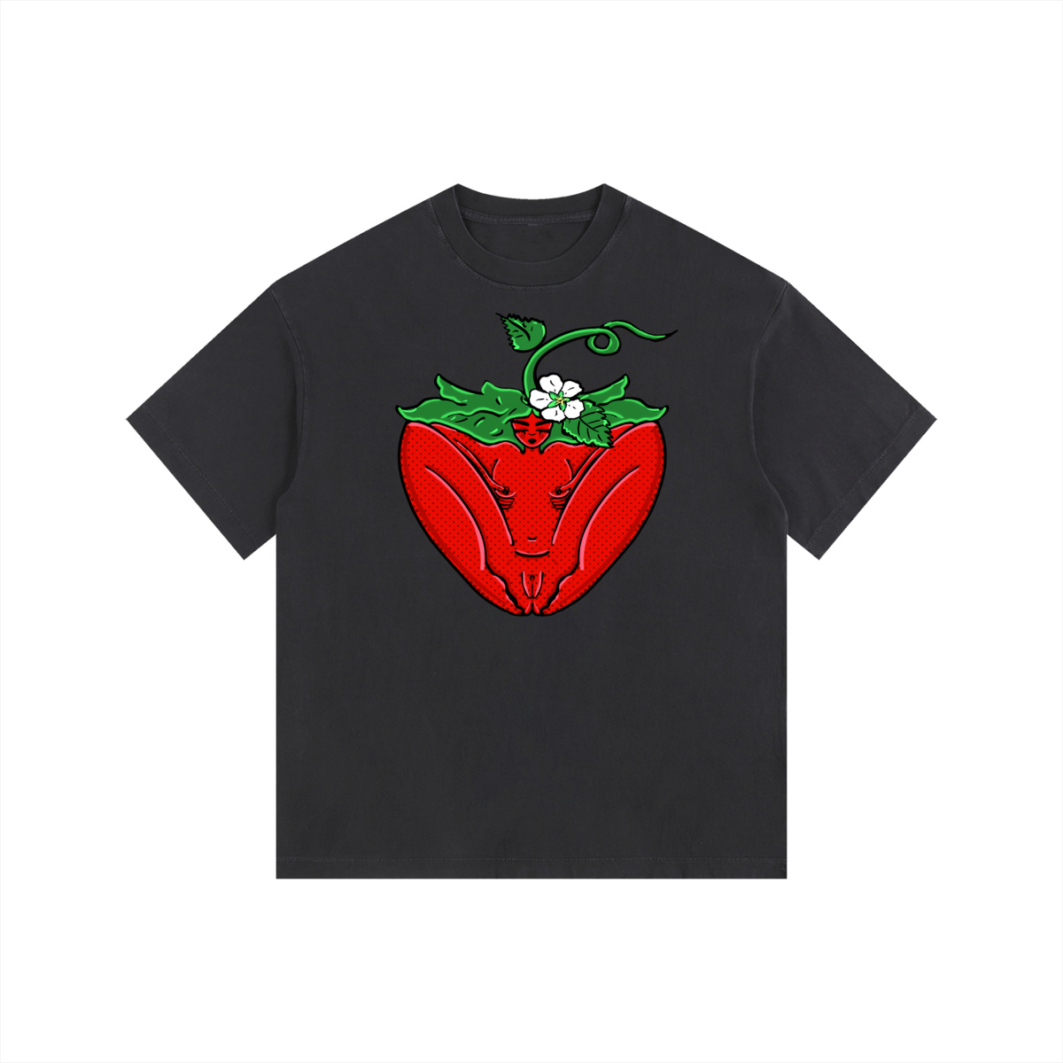 "Strawberry" retro washed cotton tee by ArtistNatalie
