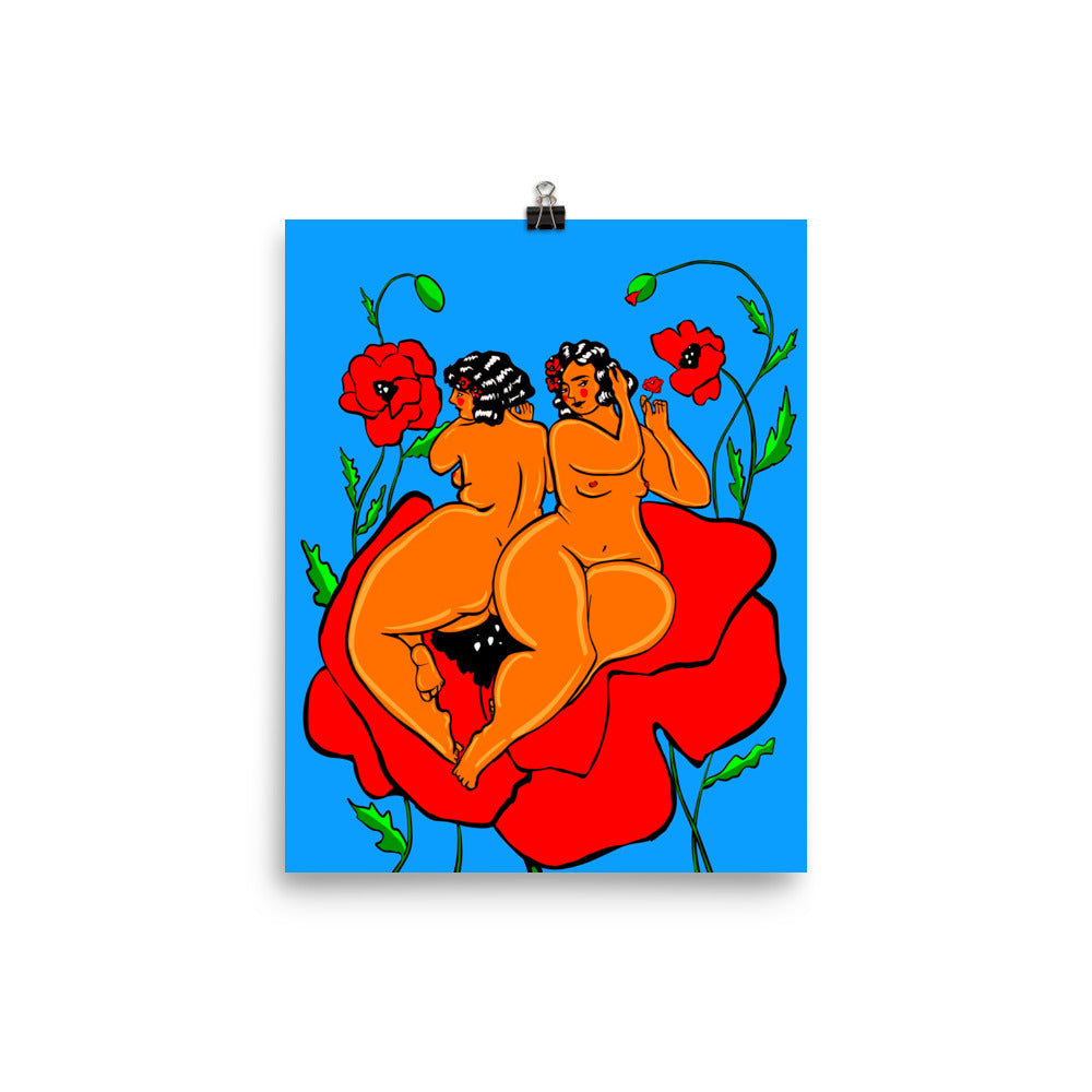 "Flowers In Our Hair" art print by ArtistNatalie, framed in a room setting