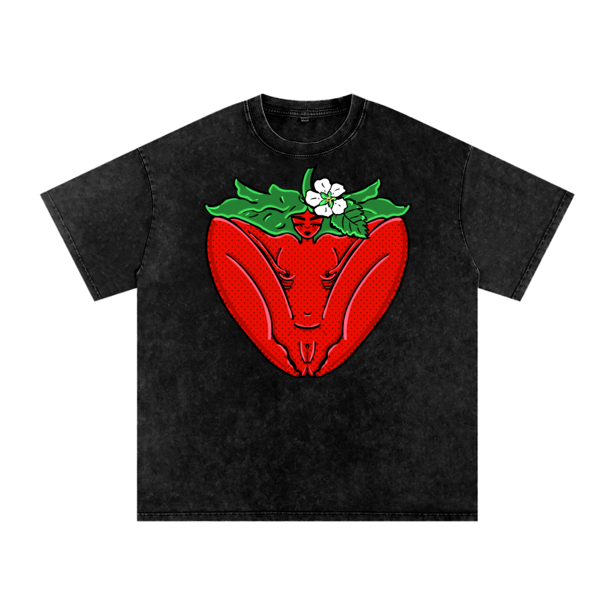 "Strawberry" acid-washed heavyweight cotton tee by ArtistNatalie, alternate view