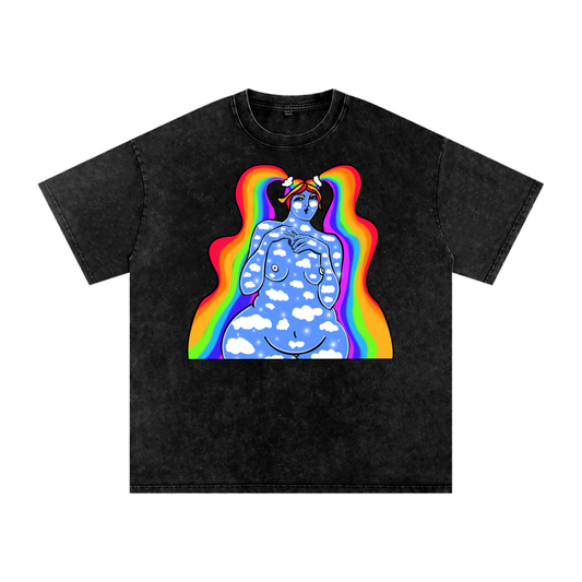 "Prism" acid-washed heavyweight cotton tee by ArtistNatalie, front view