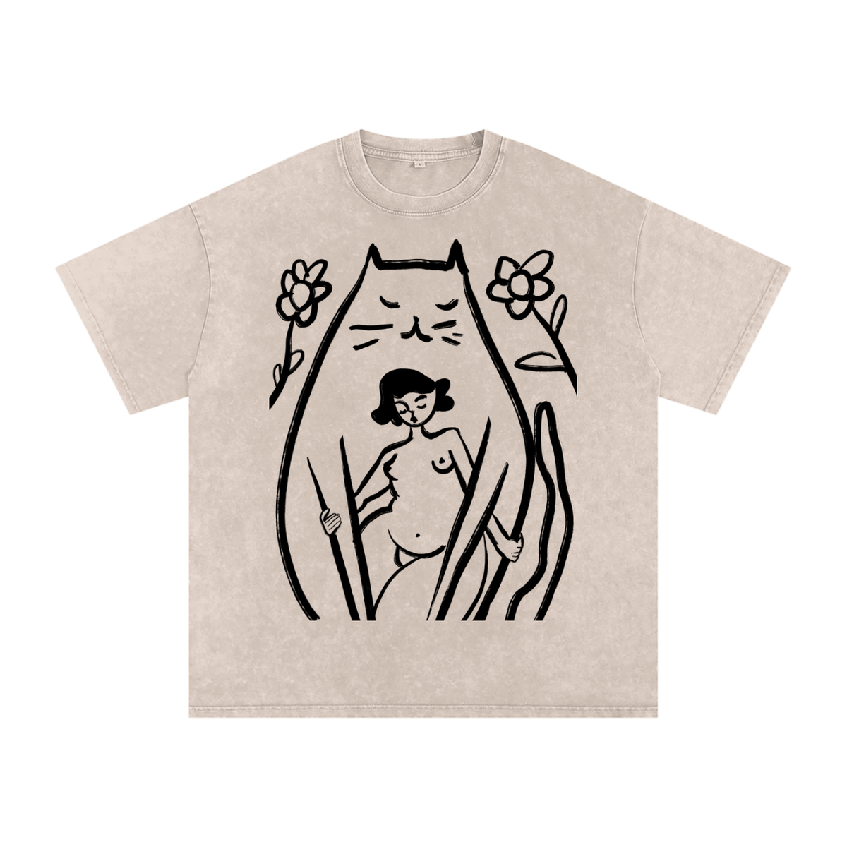 "Body Guard" acid-washed heavyweight cotton tee by ArtistNatalie, detail view