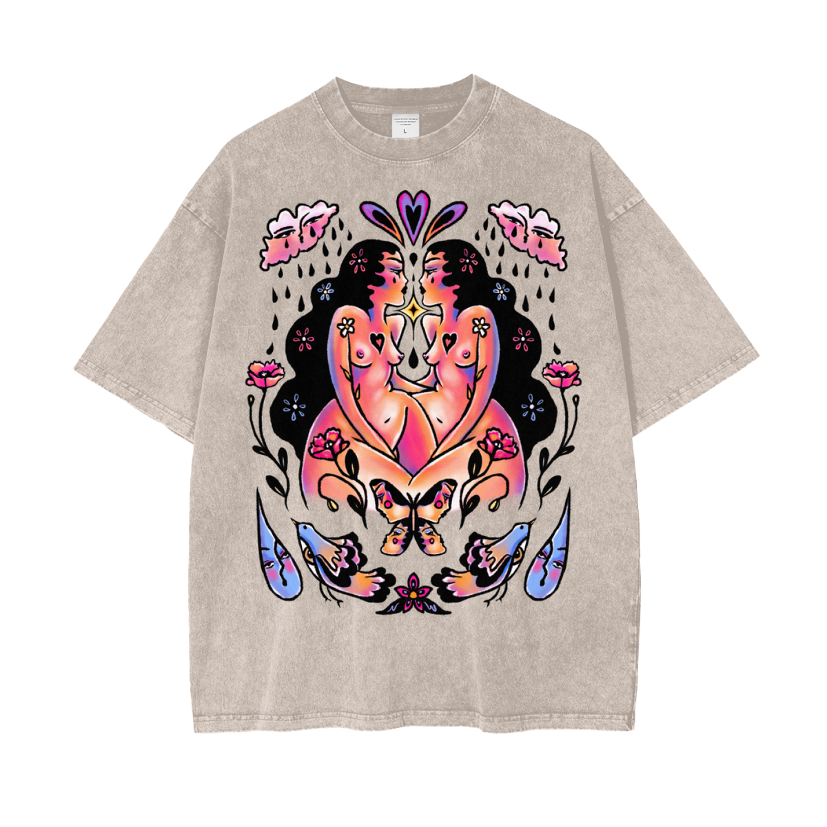 "Look Deep" acid-washed heavyweight cotton tee by ArtistNatalie, detail view