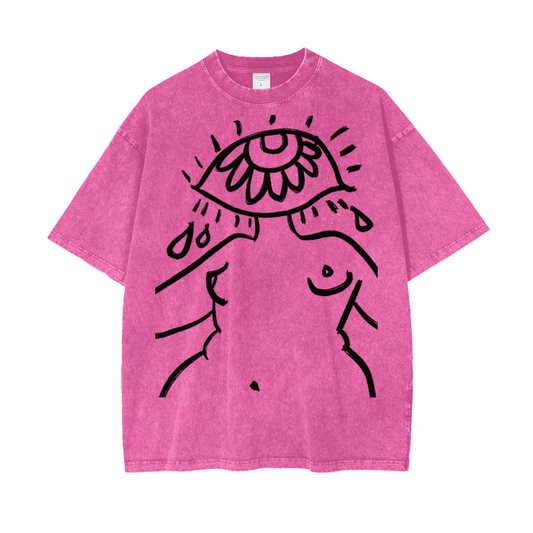 "Eye Am" acid-washed heavyweight cotton tee by ArtistNatalie, front view