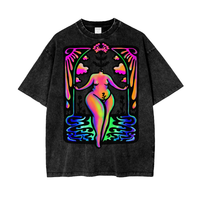 "Connected" acid-washed heavyweight cotton tee by ArtistNatalie, front view