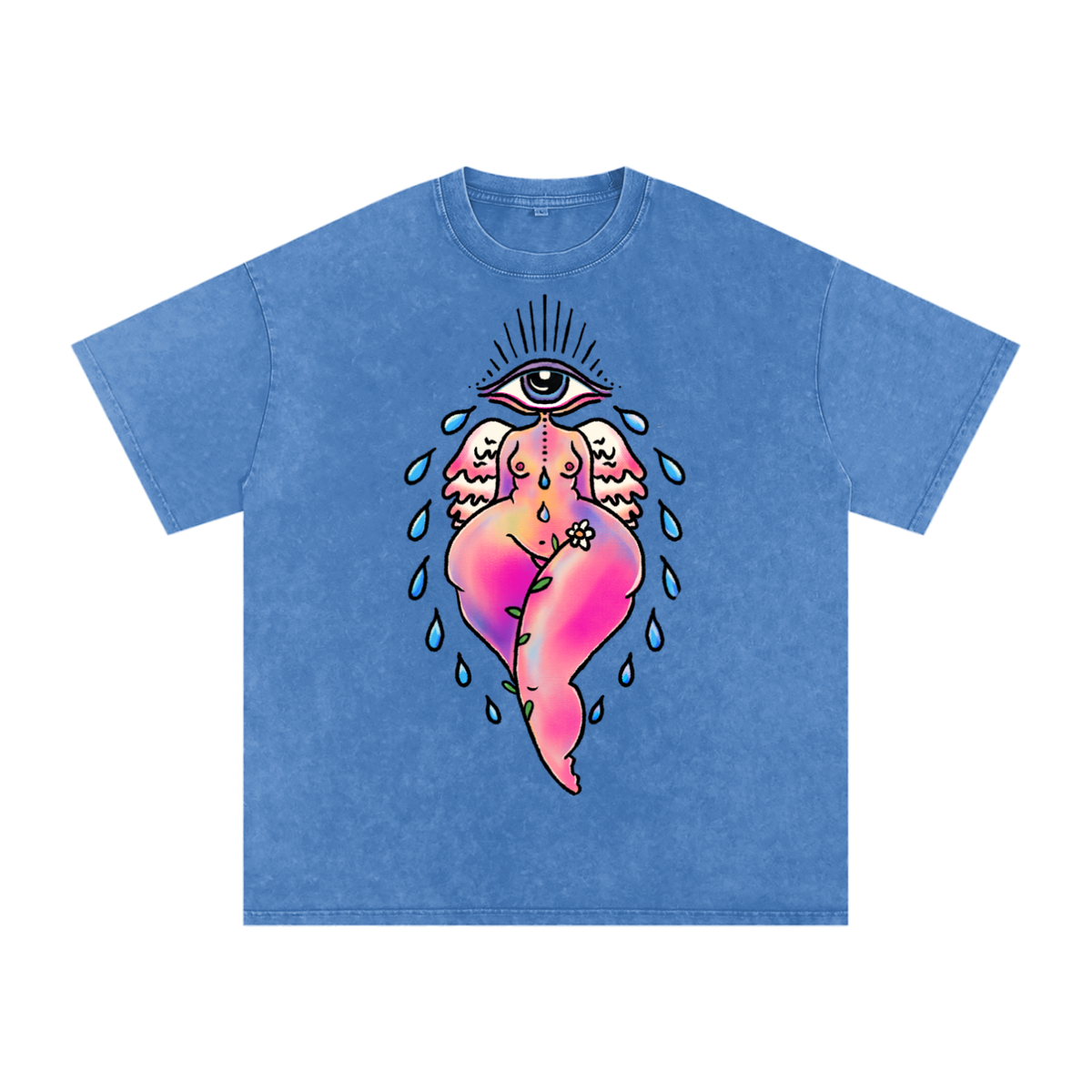 "EyeCon" acid-washed heavyweight cotton tee by ArtistNatalie, front view