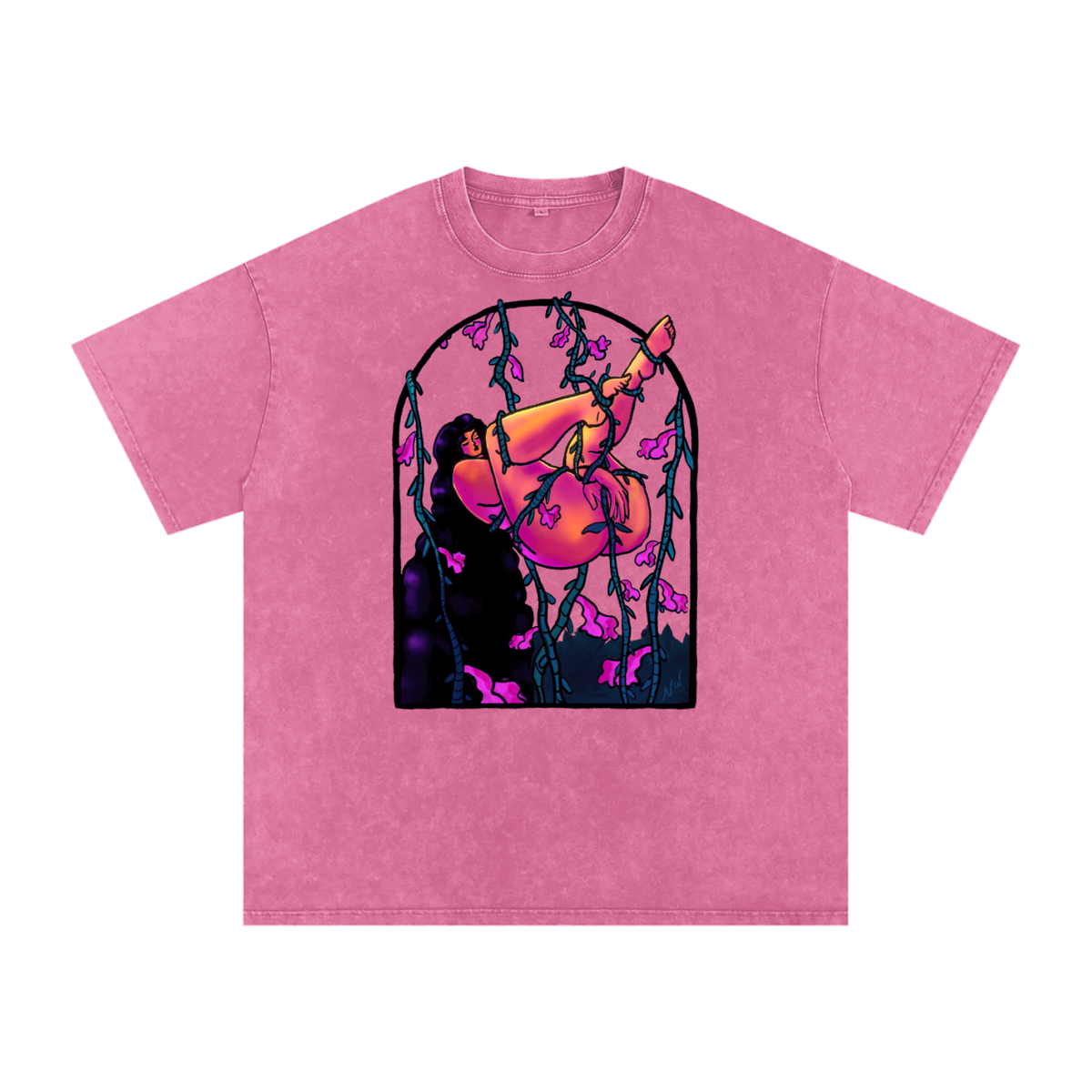 "Surrender" acid-washed heavyweight cotton tee by ArtistNatalie, front view