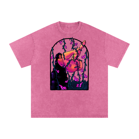 "Surrender" acid-washed heavyweight cotton tee by ArtistNatalie, front view