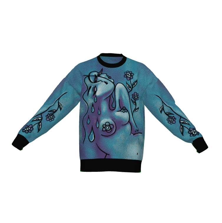 "Soft like Flowers" woven sweater by ArtistNatalie, front view