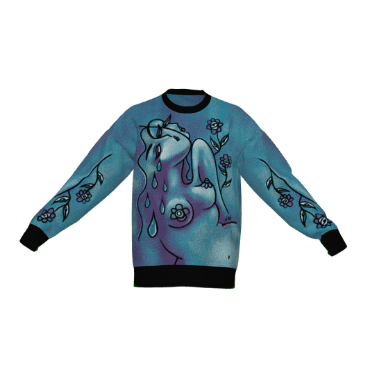 "Soft like Flowers" woven sweater by ArtistNatalie, front view
