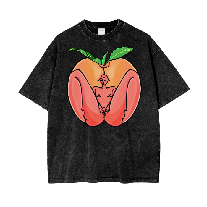 "Peach" acid-washed heavyweight cotton tee by ArtistNatalie, front view