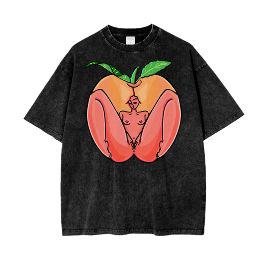 "Peach" acid-washed heavyweight cotton tee by ArtistNatalie, front view