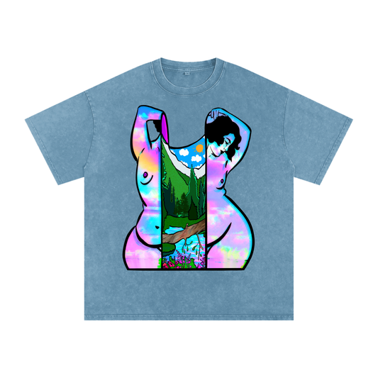 "Inside Out" acid-washed heavyweight cotton tee by ArtistNatalie, front view