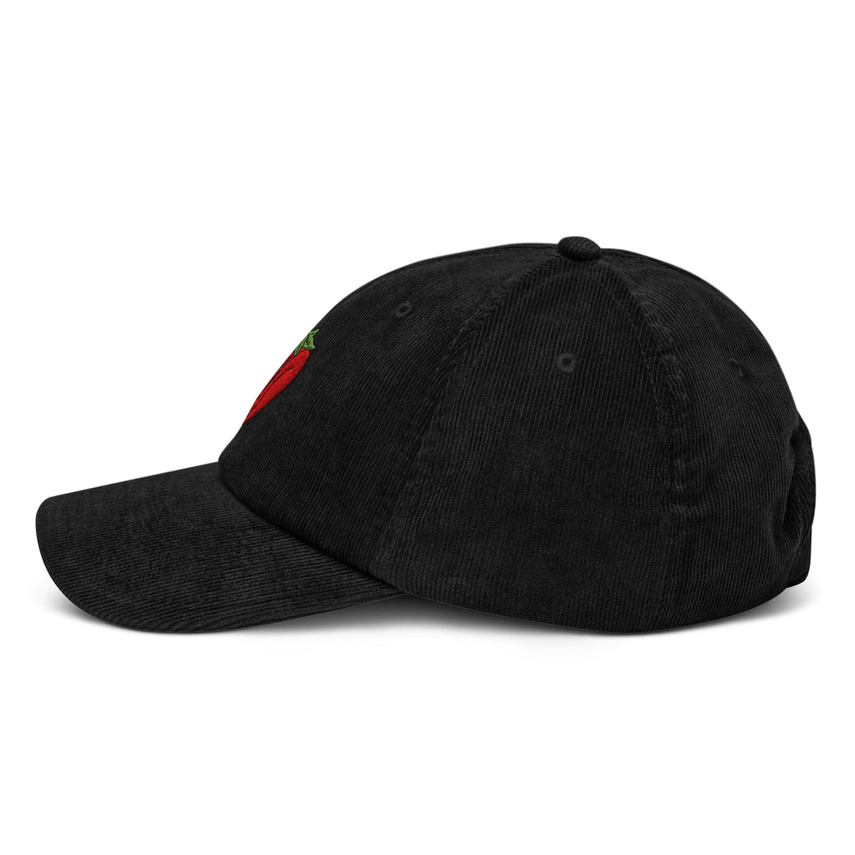 "Strawberry" corduroy hat by ArtistNatalie, back view