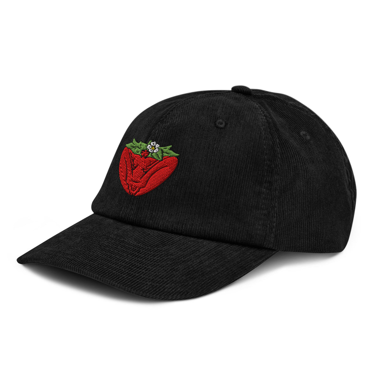 "Strawberry" corduroy hat by ArtistNatalie, detail view