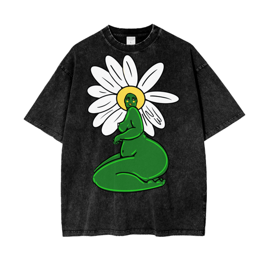 "Daisy" acid-washed heavyweight cotton tee by ArtistNatalie, front view