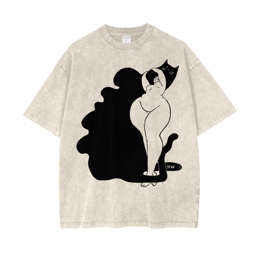 "Not Without My Shadow" acid-washed heavyweight cotton tee by ArtistNatalie, front view