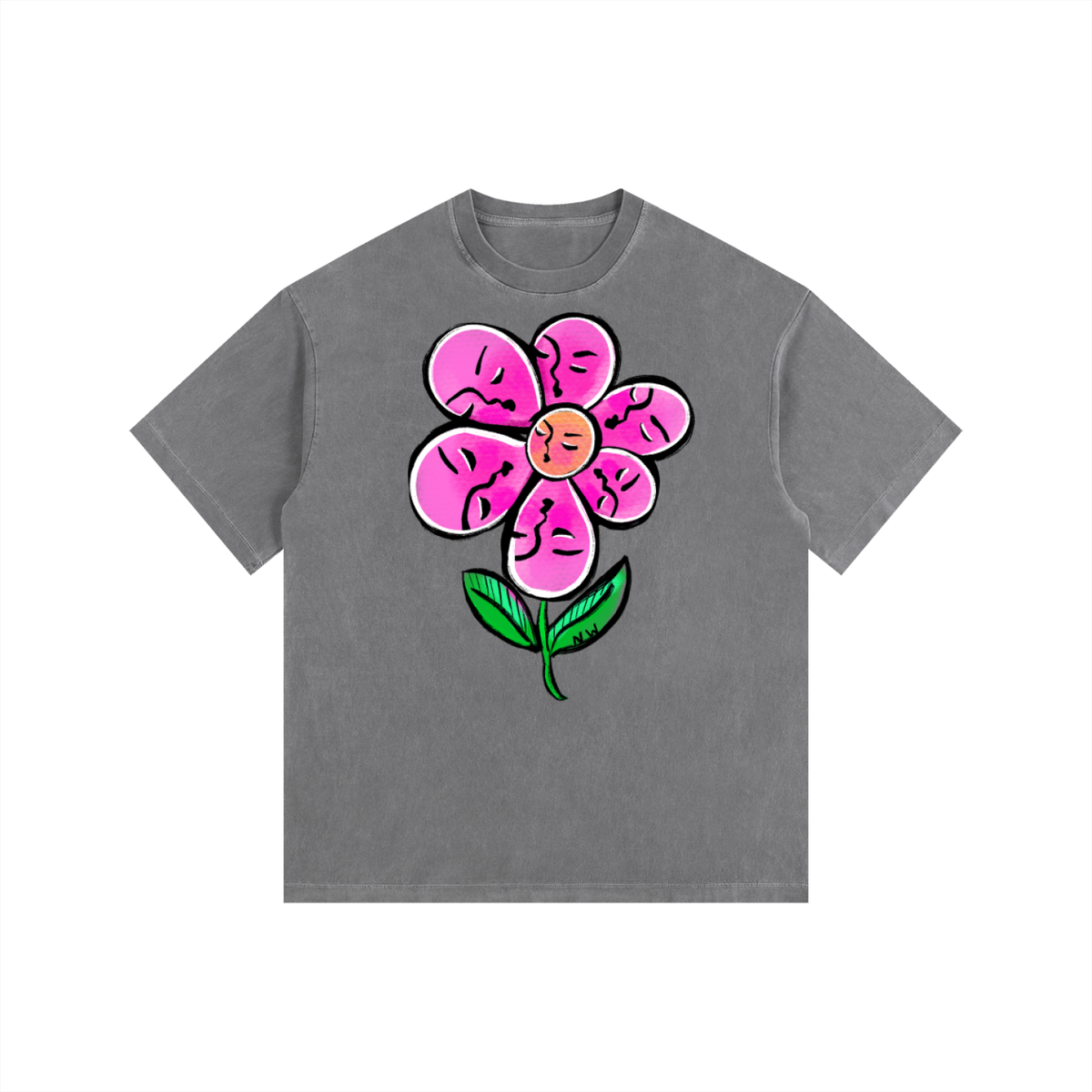 "Flower Face" retro washed cotton tee by ArtistNatalie