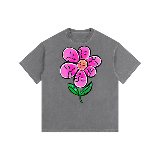 "Flower Face" retro washed cotton tee by ArtistNatalie