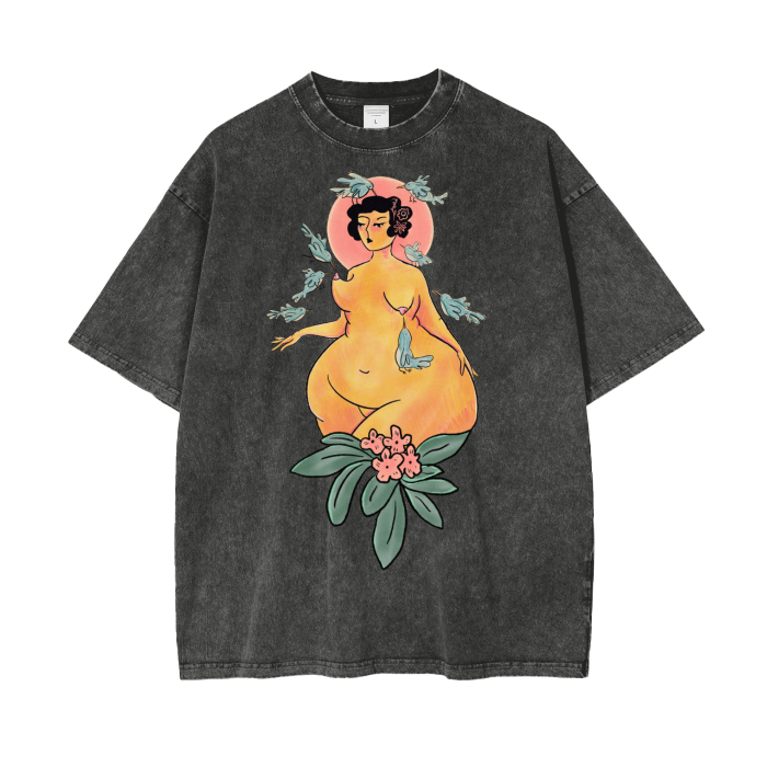 "Nectar" acid-washed heavyweight cotton tee by ArtistNatalie, front view
