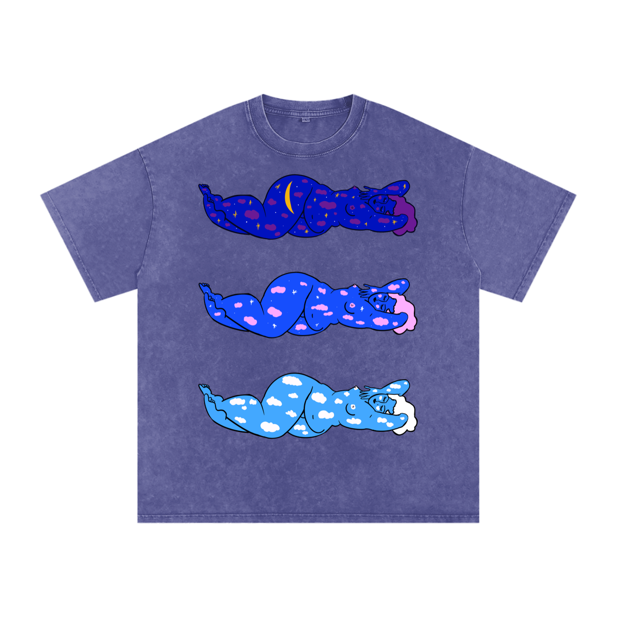 "Endless Sky" acid-washed heavyweight cotton tee by ArtistNatalie, detail view
