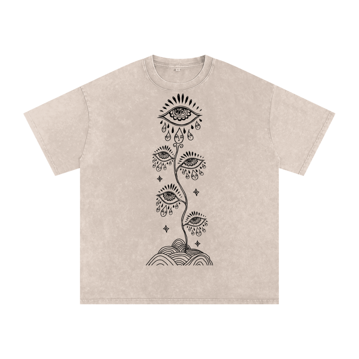 "Eye Wonder" acid-washed heavyweight cotton tee by ArtistNatalie, front view
