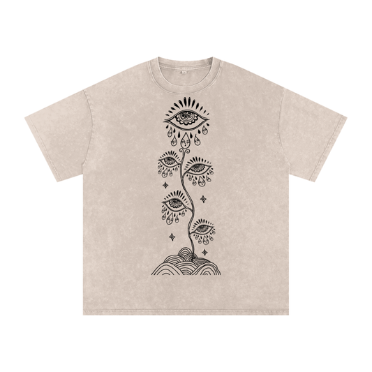 "Eye Wonder" acid-washed heavyweight cotton tee by ArtistNatalie, front view