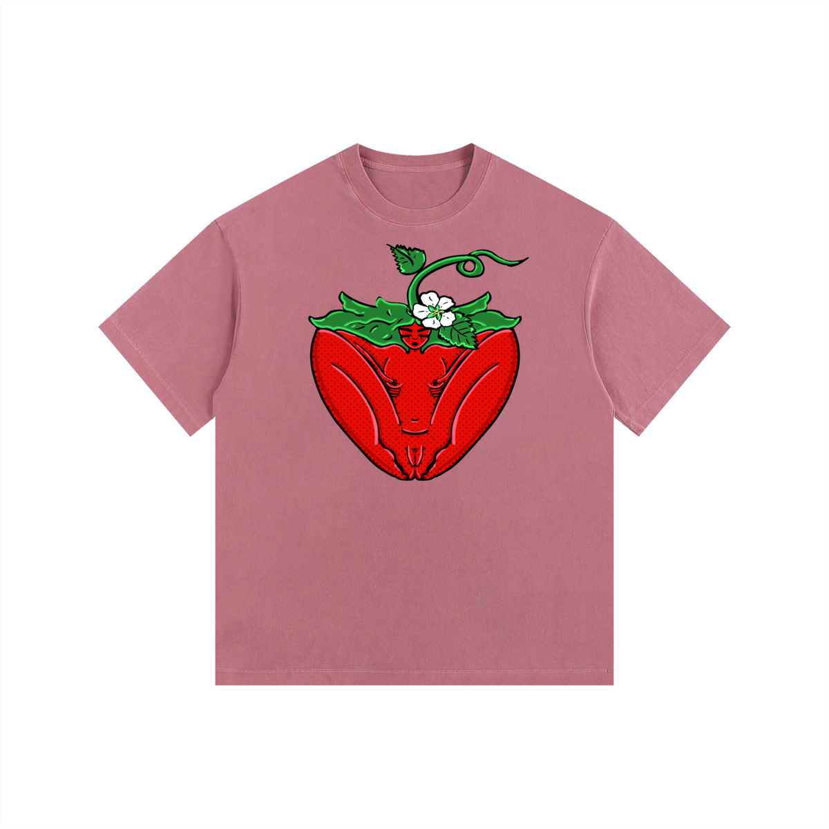 "Strawberry" retro washed cotton tee by ArtistNatalie, photo 5