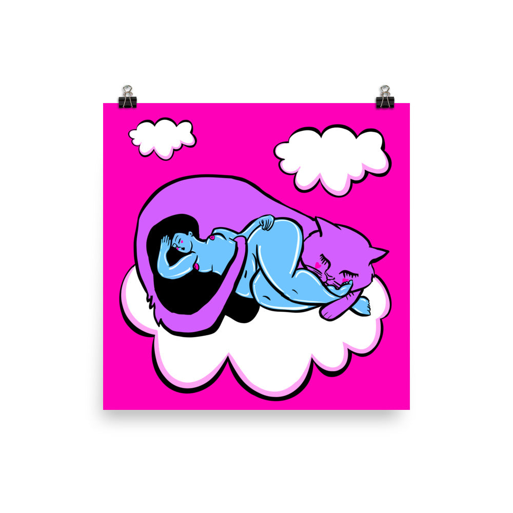 "Sleepy Daze" art print by ArtistNatalie, framed in a room setting