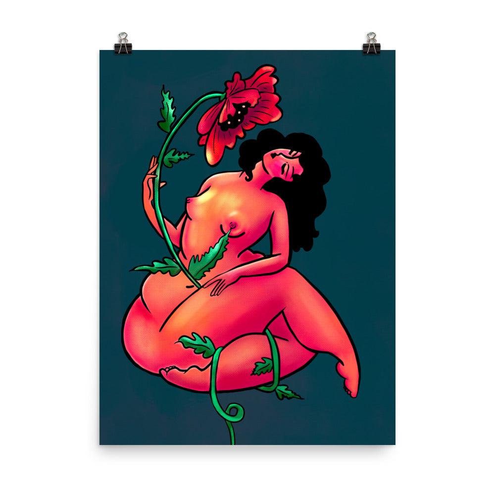 "Romantic With Flowers" art print by ArtistNatalie, framed in a room setting