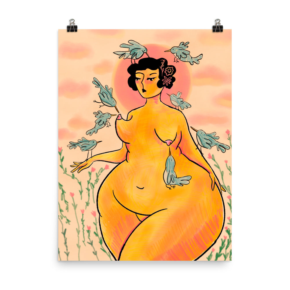"Bird Song" art print by ArtistNatalie, framed in a room setting