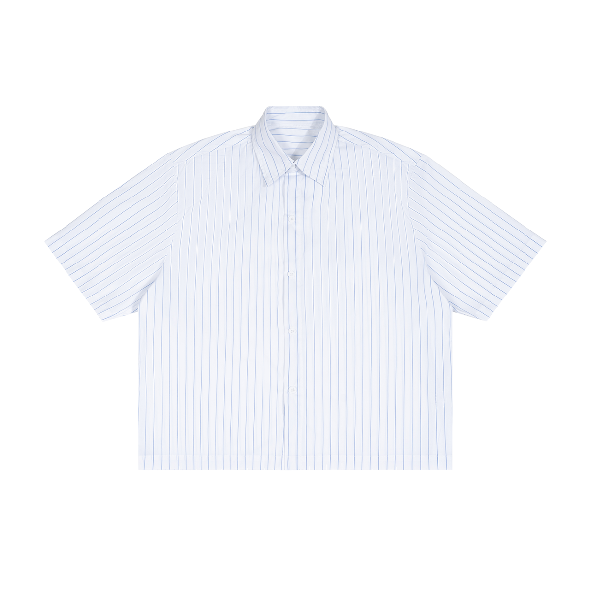 "Rhyme" pinstripe boxy button-up shirt by ArtistNatalie, front view