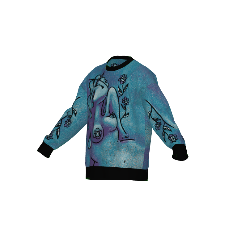 "Soft like Flowers" woven sweater by ArtistNatalie, back view
