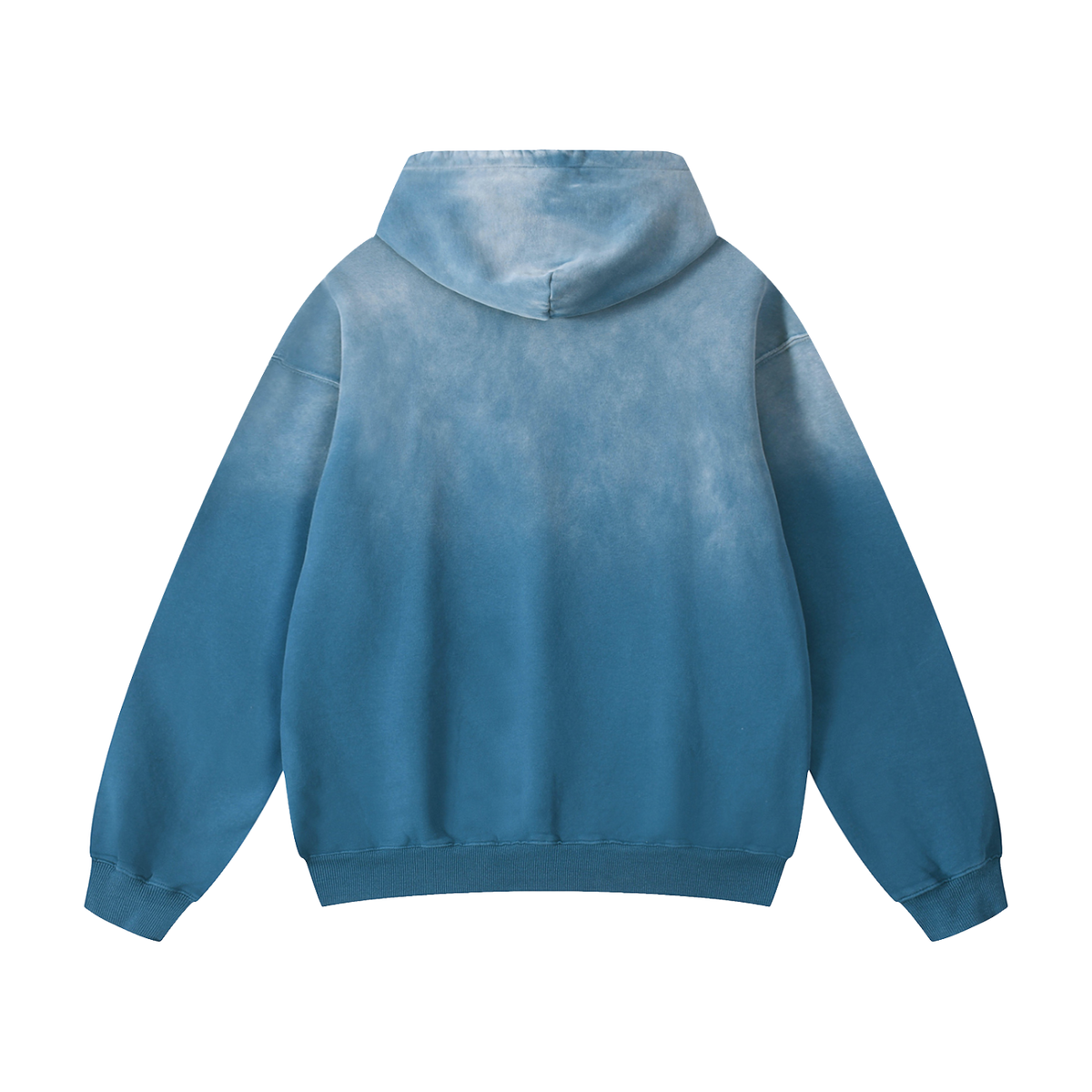 "Rainbow Alaska" heavyweight sunfade hoodie by ArtistNatalie, Jeans Blue, back view