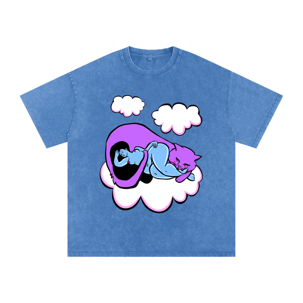 "Cat Nap" acid-washed heavyweight cotton tee by ArtistNatalie, front view