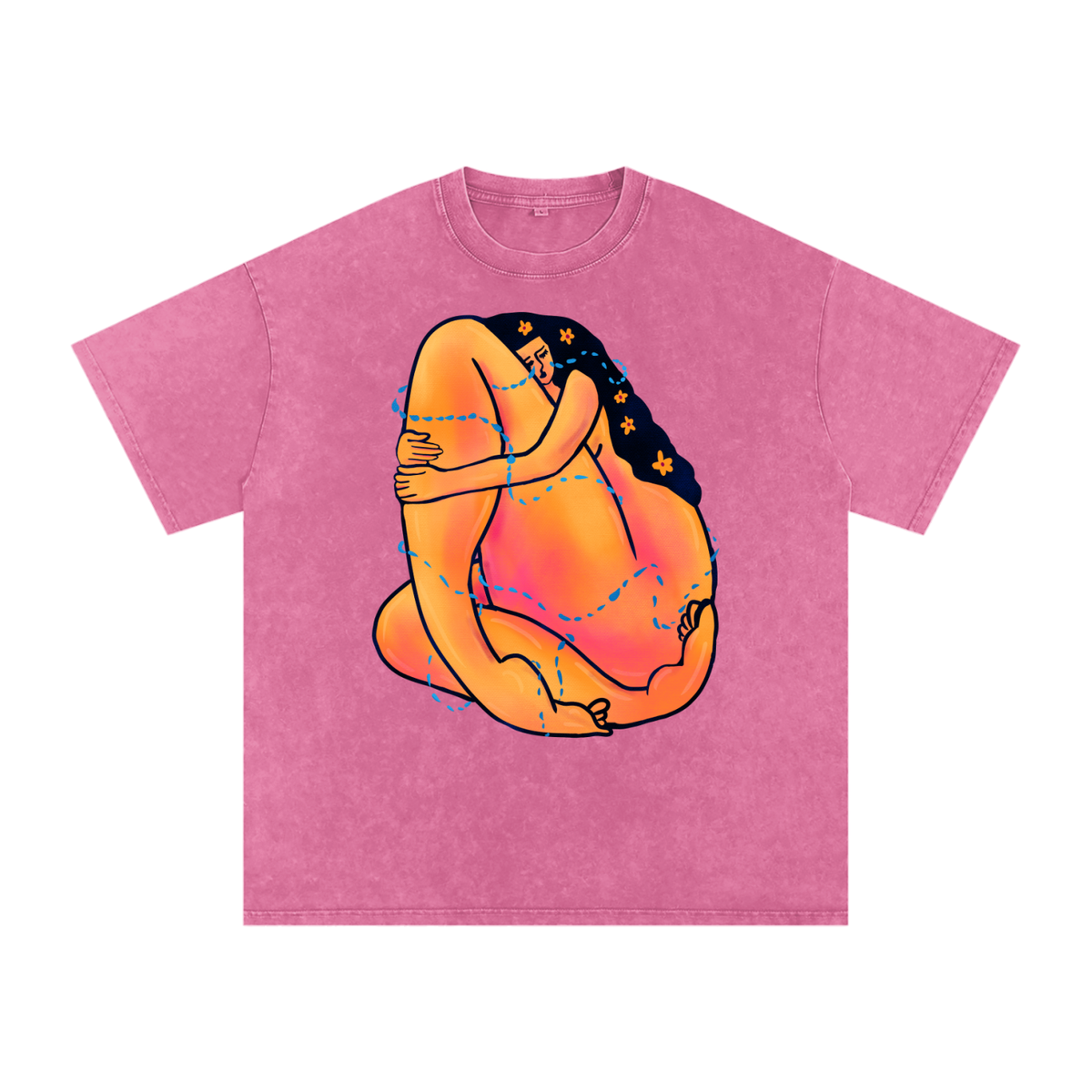 "Give Yourself A Hug" acid-washed heavyweight cotton tee by ArtistNatalie, front view
